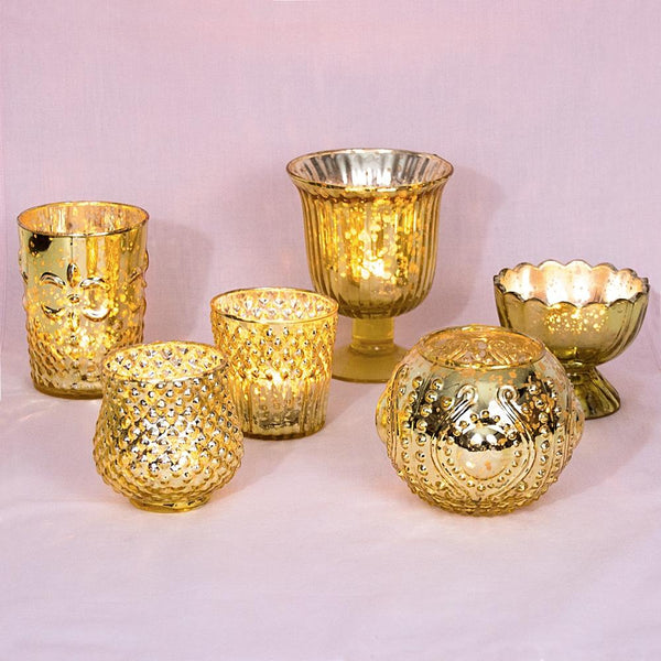 Vintage Glam Gold Mercury Glass Tea Light Votive Candle Holders 6 Pac Luna Bazaar Boho 2430