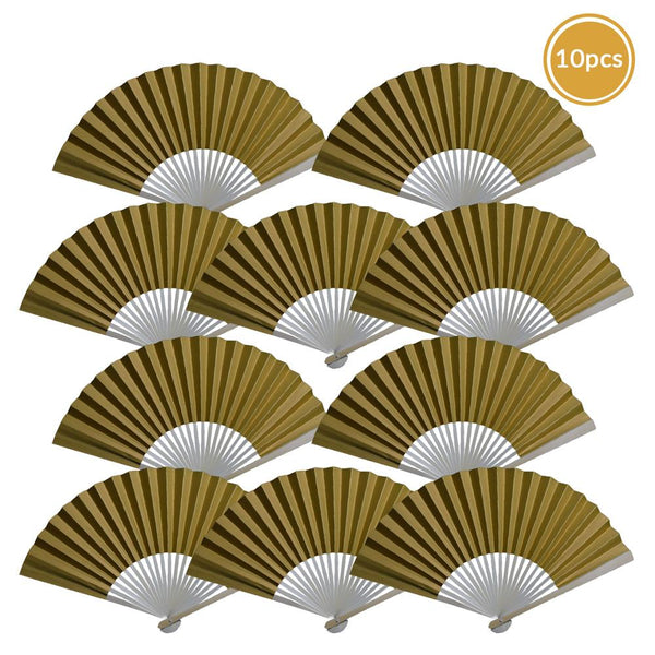 9 Inch Gold Paper Hand Fans for Weddings, Premium Paper Stock (10 Pack) -  Luna Bazaar