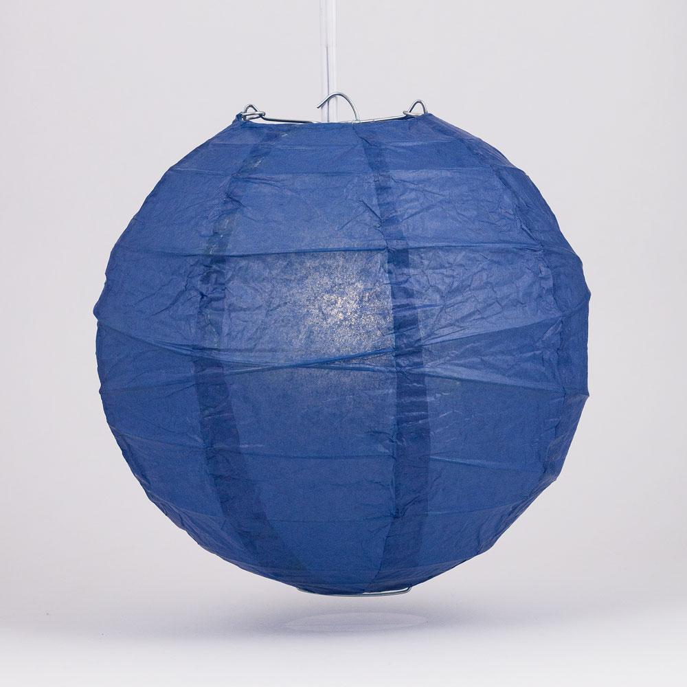 24&quot; Navy Blue Round Paper Lantern, Crisscross Ribbing, Chinese Hanging Wedding &amp; Party Decoration