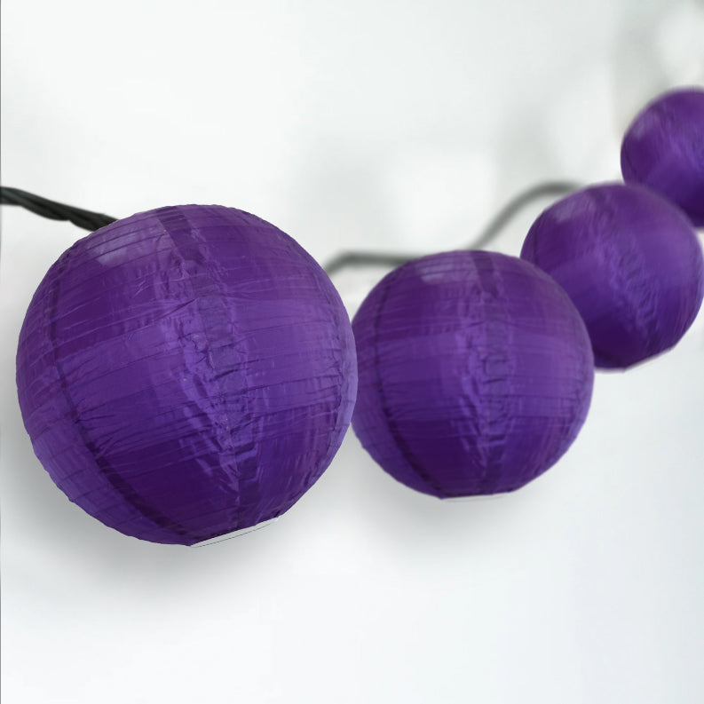 BLOWOUT 4&quot; Royal Purple Round Shimmering Nylon Lantern Party String Lights (8FT, Expandable)