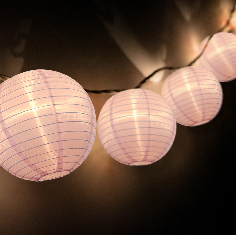 BLOWOUT 4&quot; Pink Round Shimmering Nylon Lantern Party String Lights (8FT, Expandable)