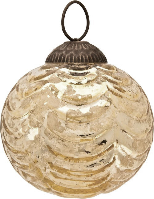 6 Pack | 2.5&quot; Gold Nola Mercury Glass Waved Ball Ornaments Christmas Decoration