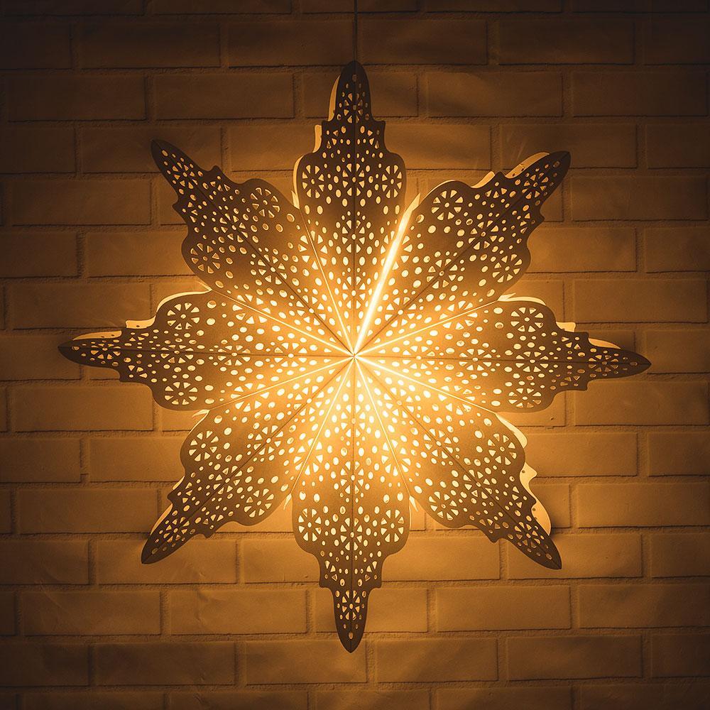 Pizzelle Paper Star Lantern (29-Inch, Bright White, Holiday Moroccan Snowflake Design) - Great With or Without Lights - Holiday and Snowflake Decorations - Luna Bazaar | Boho & Vintage Style Decor