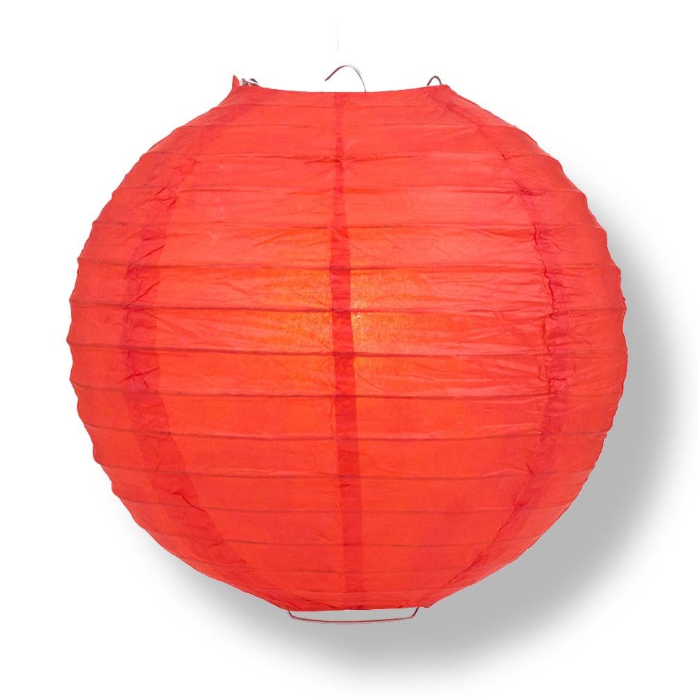 8" Red Round Paper Lantern, Even Ribbing, Chinese Hanging Wedding & Party Decoration - PaperLanternStore.com - Paper Lanterns, Decor, Party Lights & More