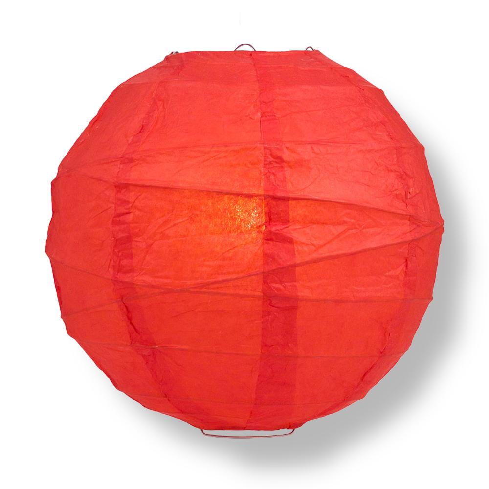 24" Red Round Paper Lantern, Crisscross Ribbing, Chinese Hanging Wedding & Party Decoration - PaperLanternStore.com - Paper Lanterns, Decor, Party Lights & More