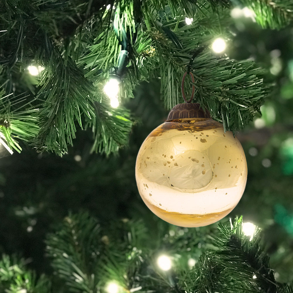 2" Gold Ava Mercury Glass Ball Ornament Christmas Holiday Decoration - PaperLanternStore.com - Paper Lanterns, Decor, Party Lights & More