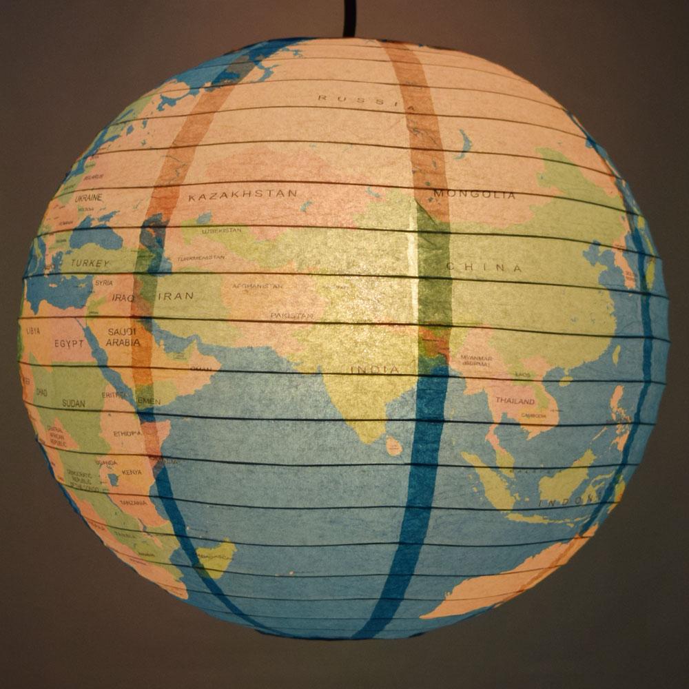 5-Pack 14 Inch Geographical World Map Earth Globe Paper Lantern - Luna Bazaar | Boho &amp; Vintage Style Decor