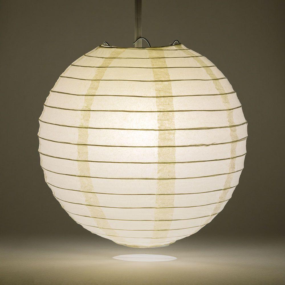 Lit Beige Parallel Ribbing Round Paper Lantern