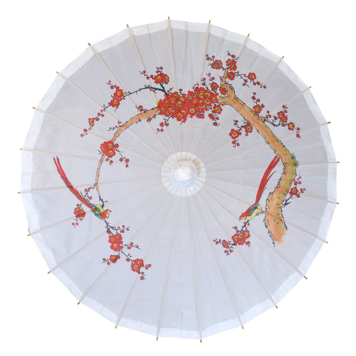 32 Inch Red Bird Cherry Blossom Premium Nylon Parasol Umbrella with Elegant Handle