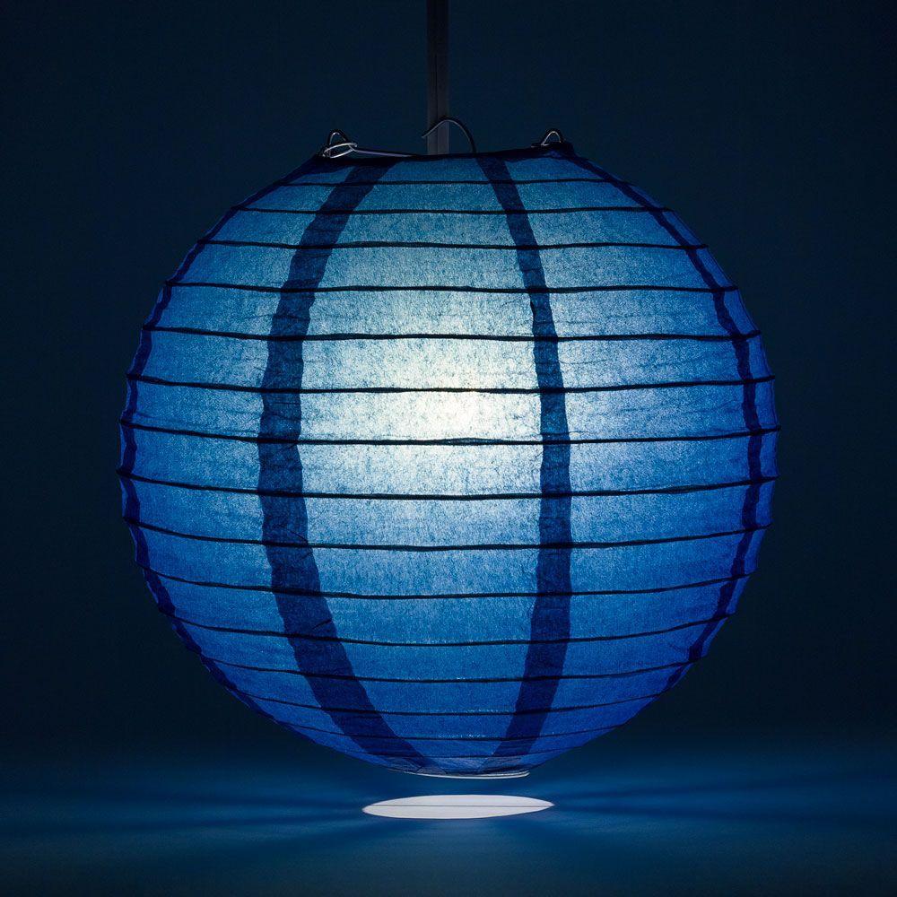 6 Inch Navy Blue Parallel Ribbing Round Paper Lantern - Luna Bazaar | Boho &amp; Vintage Style Decor
