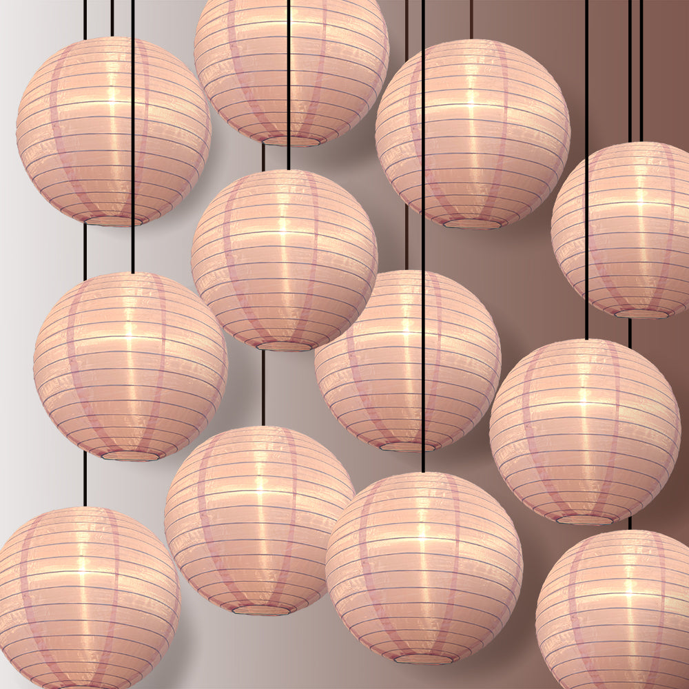 12 PACK | 14 Inch Pink Shimmering Nylon Lantern, Even Ribbing, Durable, Hanging Decoration - LunaBazaar.com - Discover. Celebrate. Decorate.