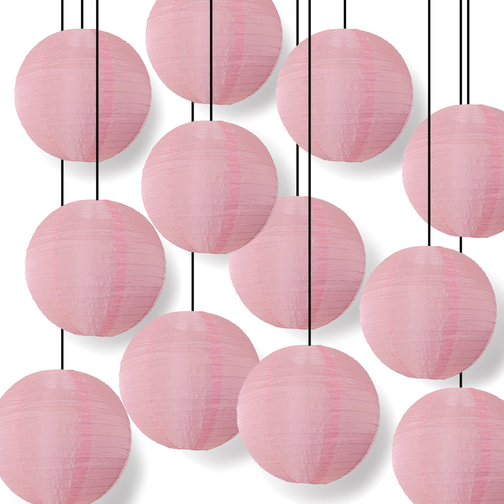 12 PACK | 14 Inch Pink Shimmering Nylon Lantern, Even Ribbing, Durable, Hanging Decoration - LunaBazaar.com - Discover. Celebrate. Decorate.