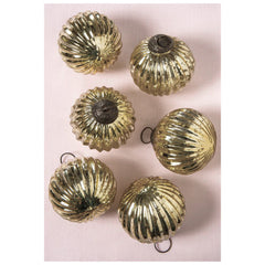 6 Pack | Large Mercury Glass Ball Ornaments (3-Inch, Gold, Mona