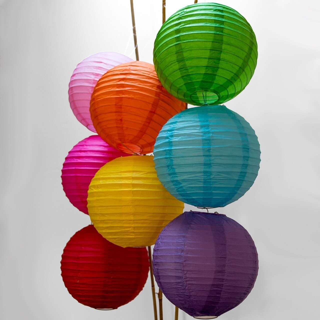 8-Pack of 8 Inch Multicolor No Frills Paper Lanterns, Parallel Ribbing - Luna Bazaar | Boho & Vintage Style Decor