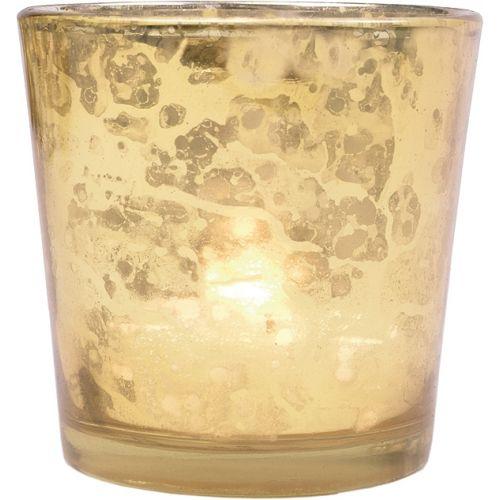 Vintage Mercury Glass Candle Holders (2.5-Inch, Lila Design, Liquid Motif, Gold) - For Use with Tea Lights - For Parties, Weddings and Homes - Luna Bazaar | Boho & Vintage Style Decor