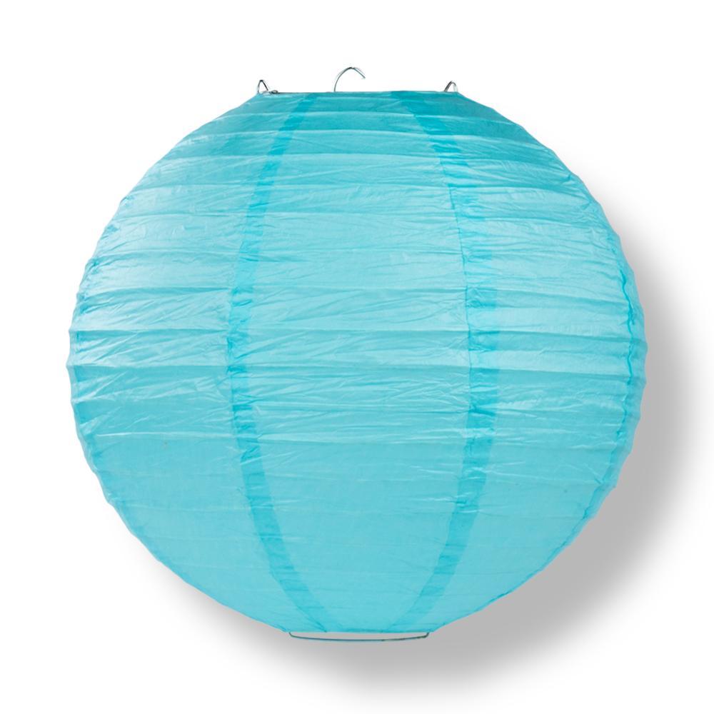 12 Inch Baby Blue Parallel Ribbing Round Paper Lantern - Luna Bazaar | Boho & Vintage Style Decor