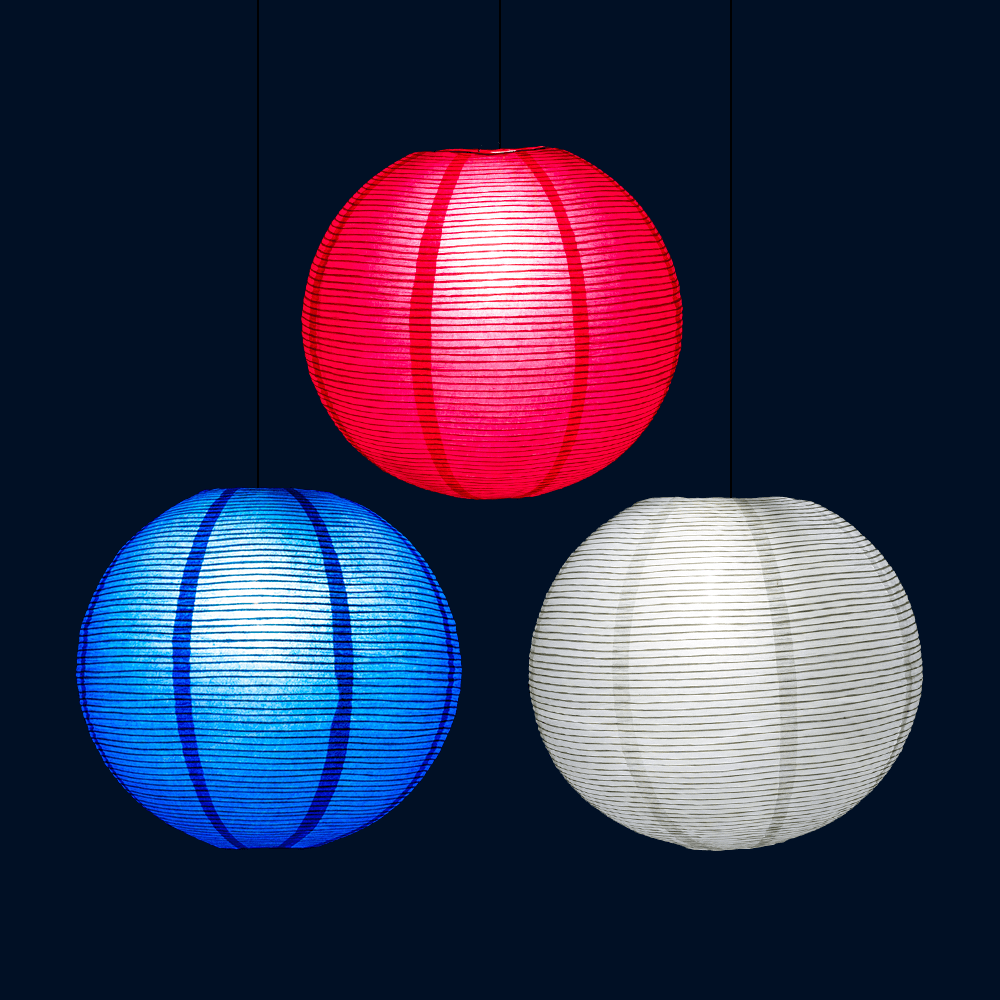 12" Patriotic Fine Line Ribbing Party Pack Paper Lantern Combo Set 3-Pack - Luna Bazaar | Boho & Vintage Style Decor