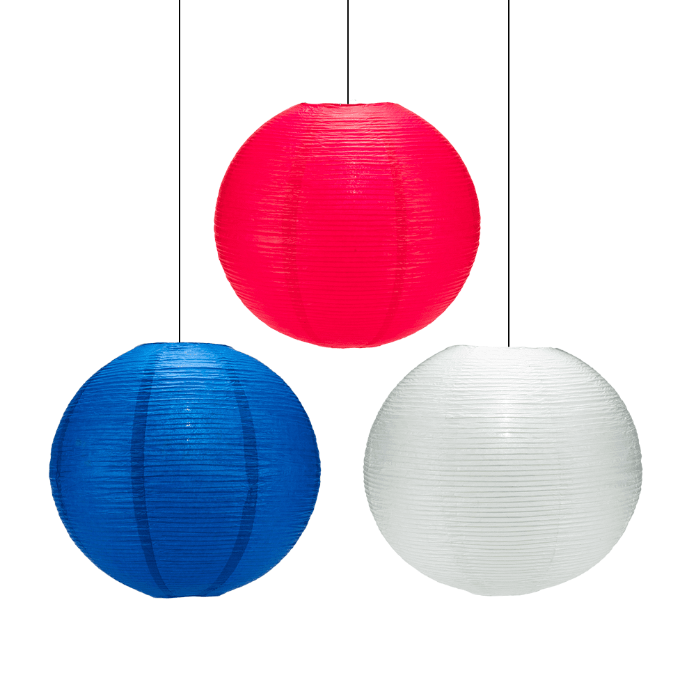 12" Patriotic Fine Line Ribbing Party Pack Paper Lantern Combo Set 3-Pack - Luna Bazaar | Boho & Vintage Style Decor