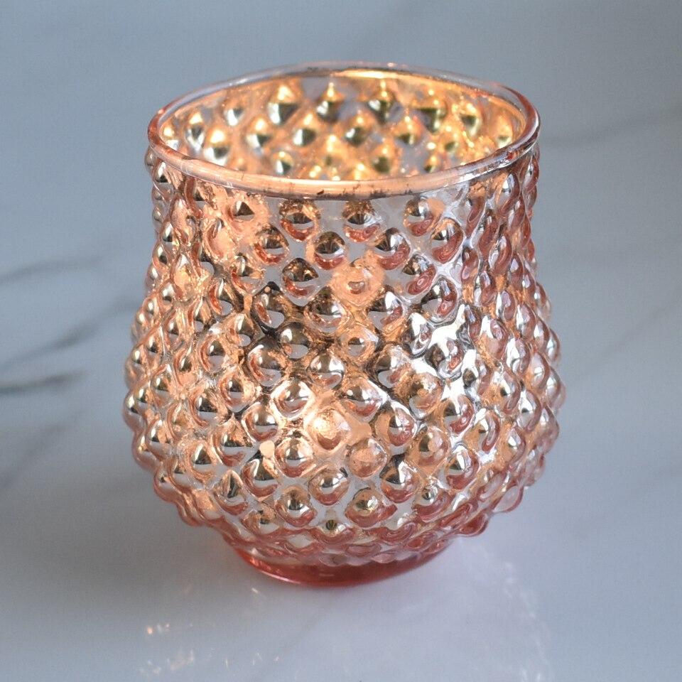 6-Pack Vintage Mercury Glass Vase and Candle Holder (3-Inch, Small Ruby, Rose Gold) - For Use with Tea Lights - For Home Decor, Parties and Wedding Decorations - Luna Bazaar | Boho &amp; Vintage Style Decor