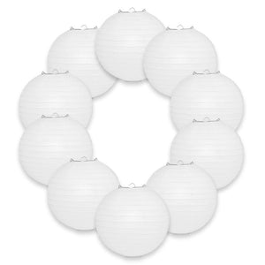 8/12/16 White Round Paper Lanterns, Even Ribbing (3-Pack Cluster)