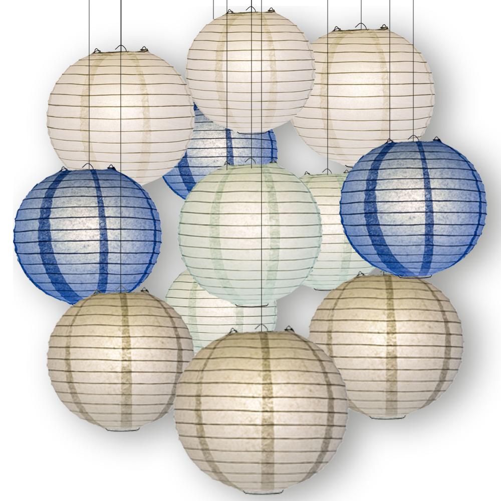 Winter Celebration Party Pack Parallel Ribbed Paper Lantern Combo Set (12 pc Set) - Luna Bazaar | Boho & Vintage Style Decor