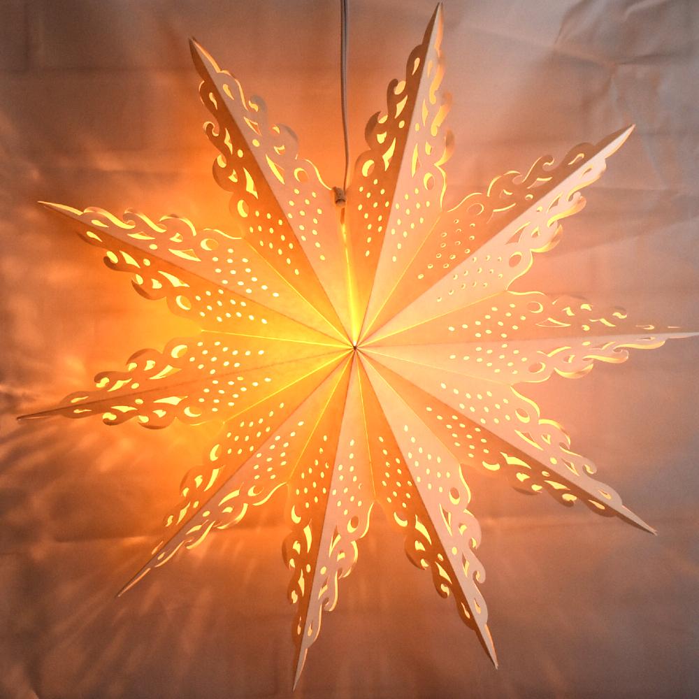 Quasimoon Pizzelle Paper Star Lantern (24-Inch, White, Ice Crystal Snowflake Design) - Great With or Without Lights - Holiday Snowflake Decorations