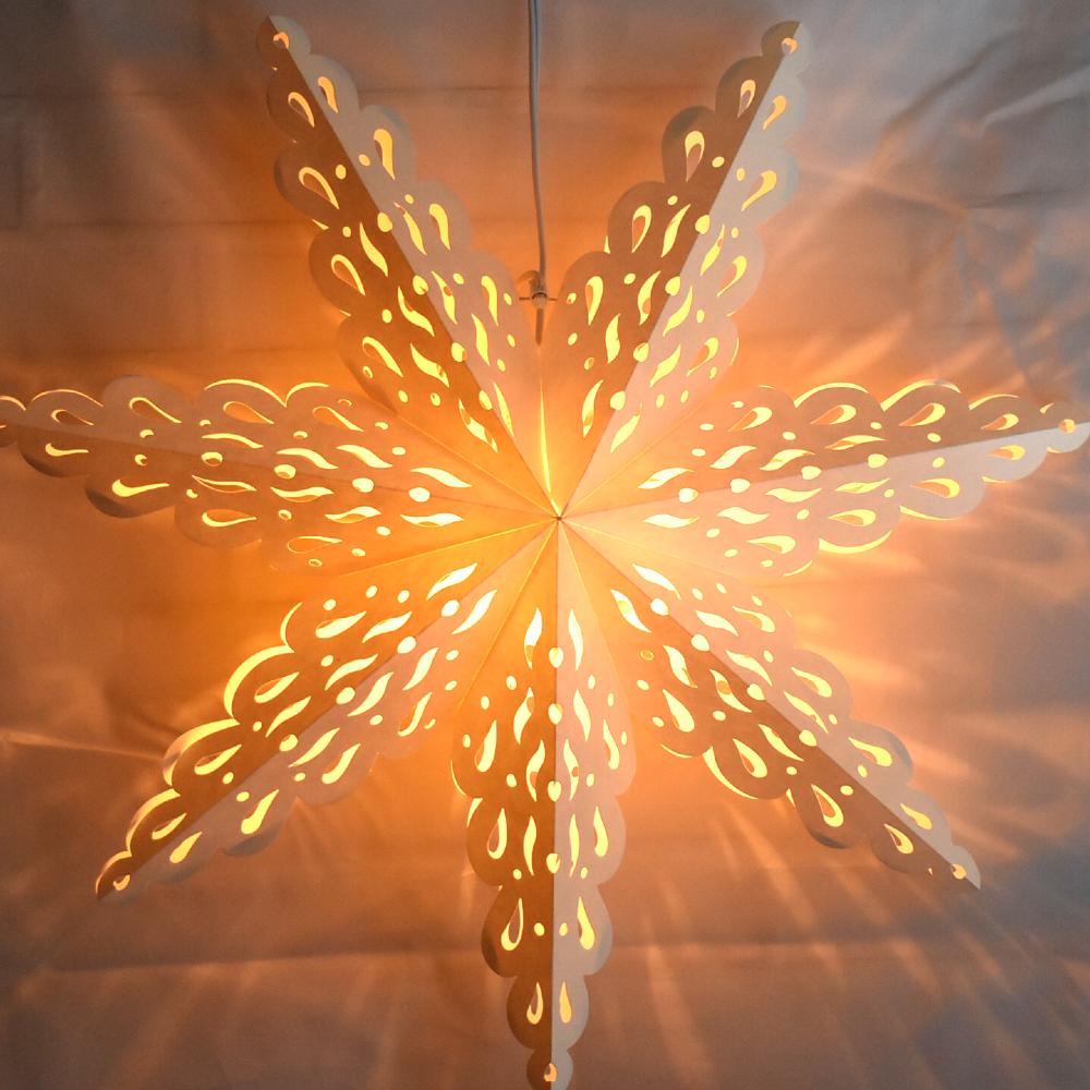 Quasimoon Pizzelle Paper Star Lantern (24-Inch, White, Holiday Spirit Snowflake Design) - Great With or Without Lights - Holiday Snowflake Decorations