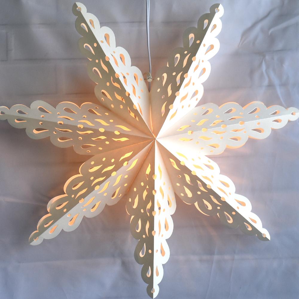 Quasimoon Pizzelle Paper Star Lantern (24-Inch, White, Holiday Spirit Snowflake Design) - Great With or Without Lights - Holiday Snowflake Decorations